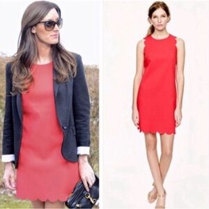 J. CREW Poppy Red / Coral / Pink Scalloped Hem Shift Dress Size 6